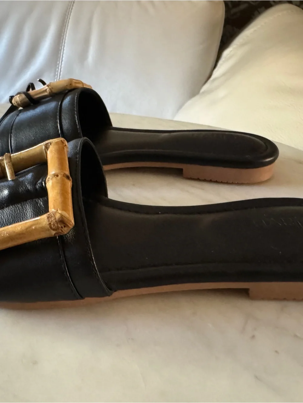 Jelavu Black Slide Sandals with Bamboo Buckle